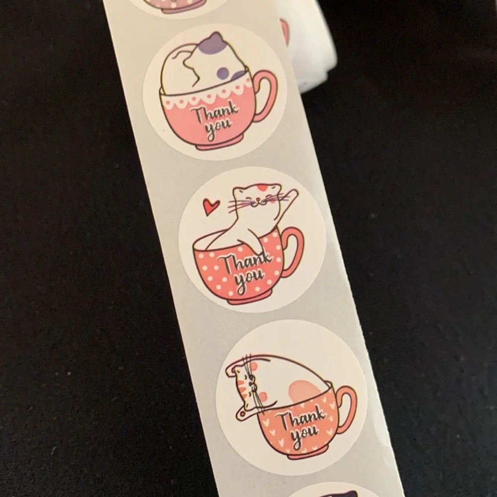 Roll of 500 cat thank you stickers NWT